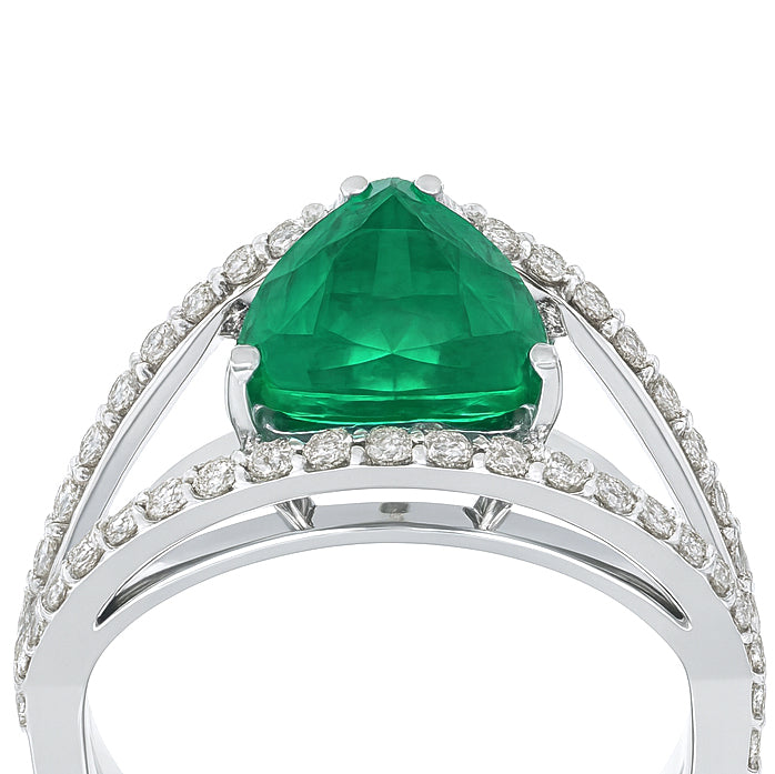 Anello - 18 carati Oro bianco - 2.50ct. tw. Smeraldo - Diamante