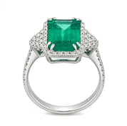 Anello - 18 carati Oro bianco - 7.16ct. tw. Smeraldo - Diamante