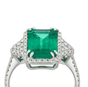 Anello - 18 carati Oro bianco - 7.16ct. tw. Smeraldo - Diamante