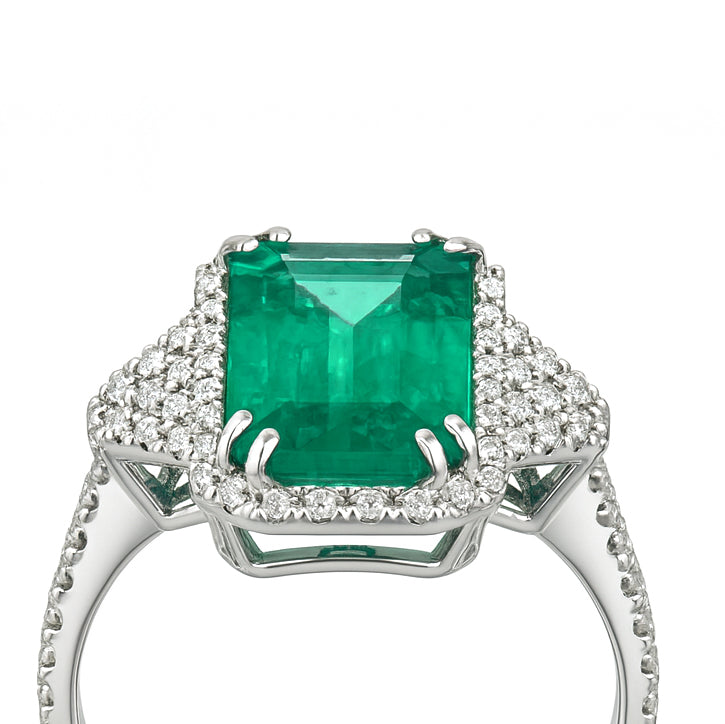 Anello - 18 carati Oro bianco - 7.16ct. tw. Smeraldo - Diamante