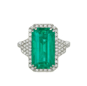 Anello - 18 carati Oro bianco - 7.16ct. tw. Smeraldo - Diamante