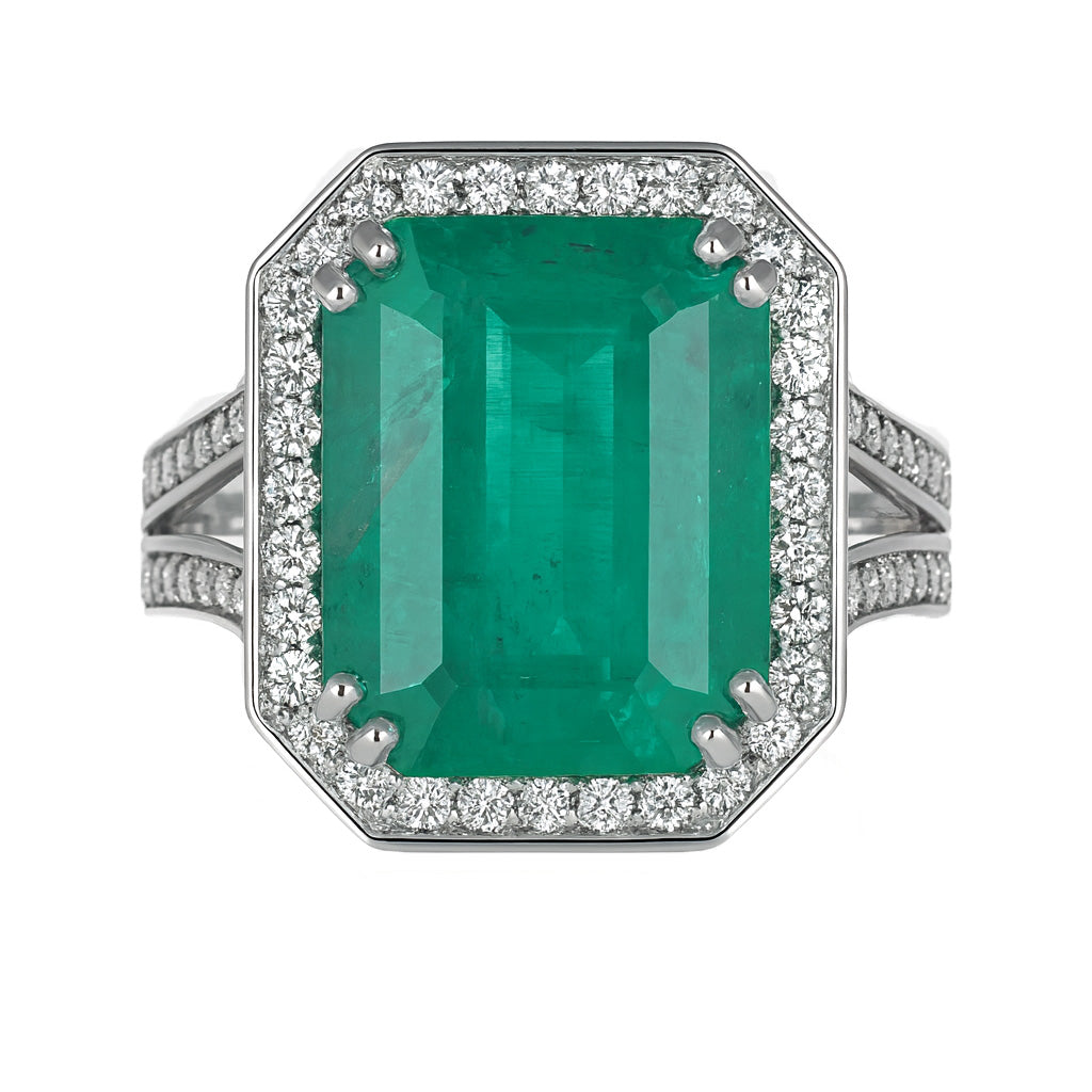 Anello - 18 carati Oro bianco - 10.20ct. tw. Smeraldo - Diamante