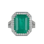 Anello - 18 carati Oro bianco - 10.20ct. tw. Smeraldo - Diamante