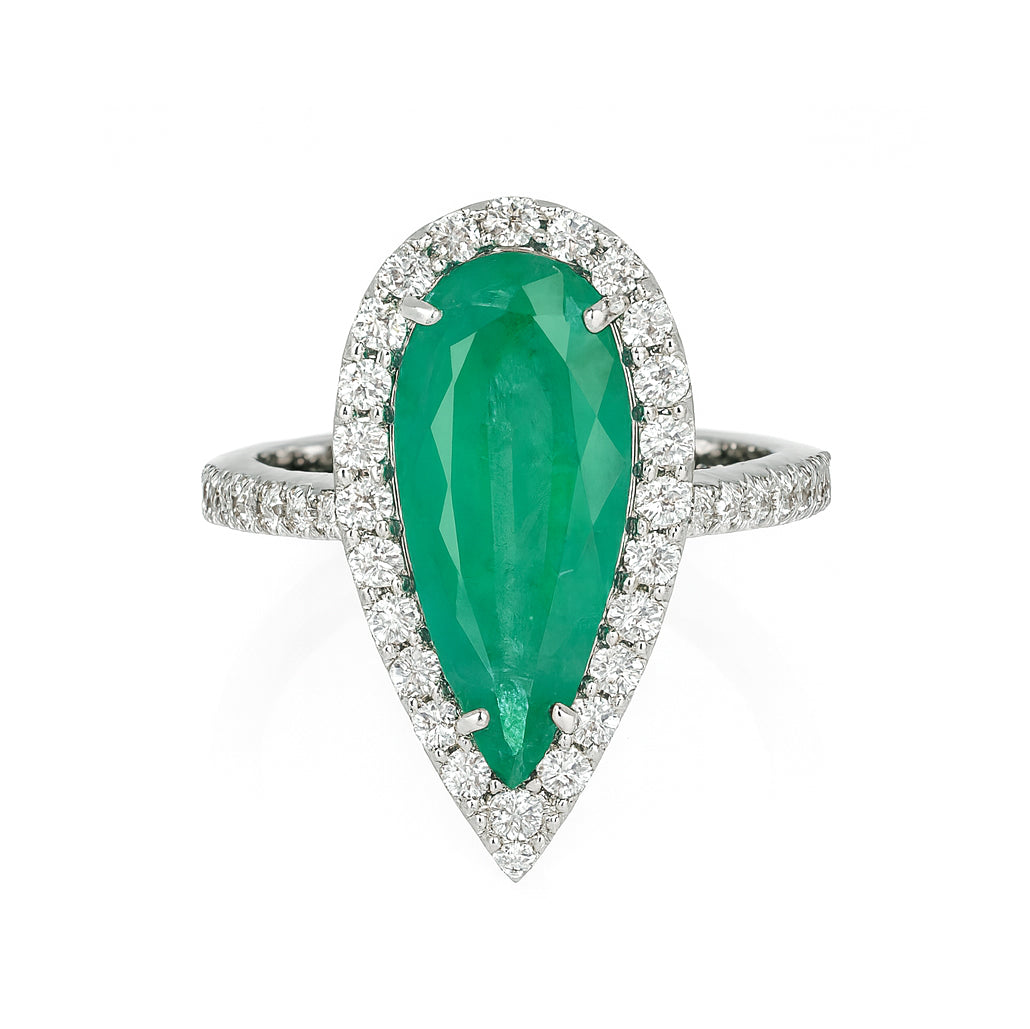 Anello - 18 carati Oro bianco - 4.86ct. tw. Smeraldo - Diamante