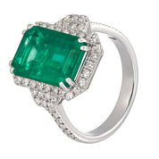 Anello - 18 carati Oro bianco - 7.16ct. tw. Smeraldo - Diamante