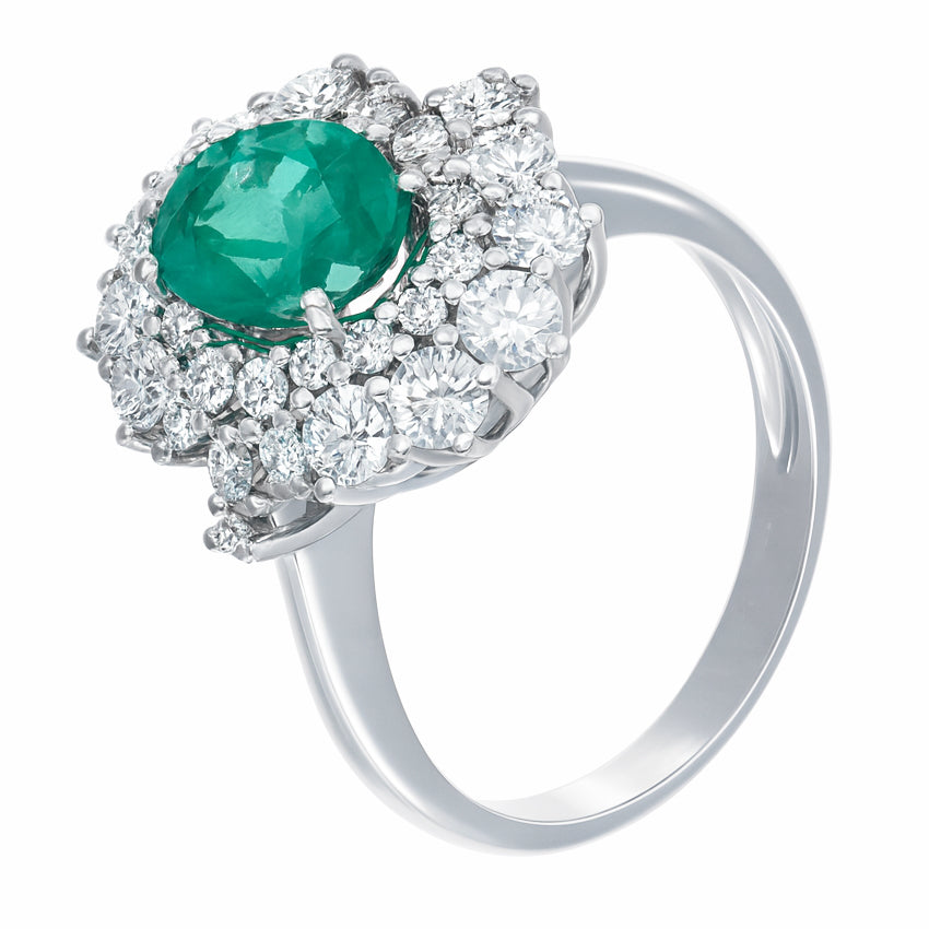Anello - 18 carati Oro bianco - 2.20ct. tw. Smeraldo - Diamante