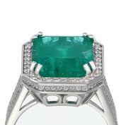 Anello - 18 carati Oro bianco - 10.20ct. tw. Smeraldo - Diamante