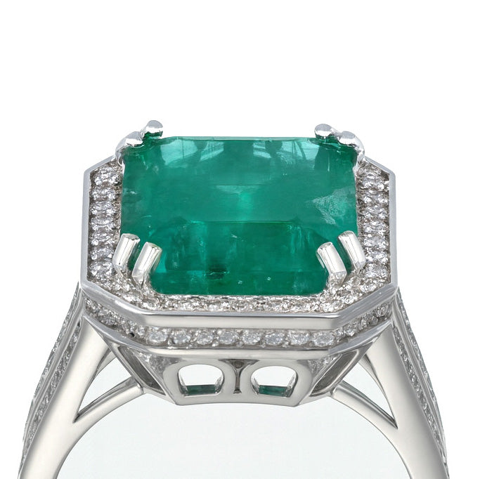 Anello - 18 carati Oro bianco - 10.20ct. tw. Smeraldo - Diamante