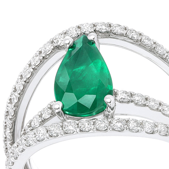 Anello - 18 carati Oro bianco - 1.90ct. tw. Smeraldo - Diamante