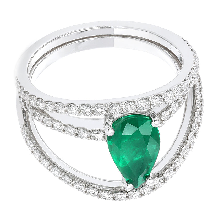 Anello - 18 carati Oro bianco - 1.90ct. tw. Smeraldo - Diamante