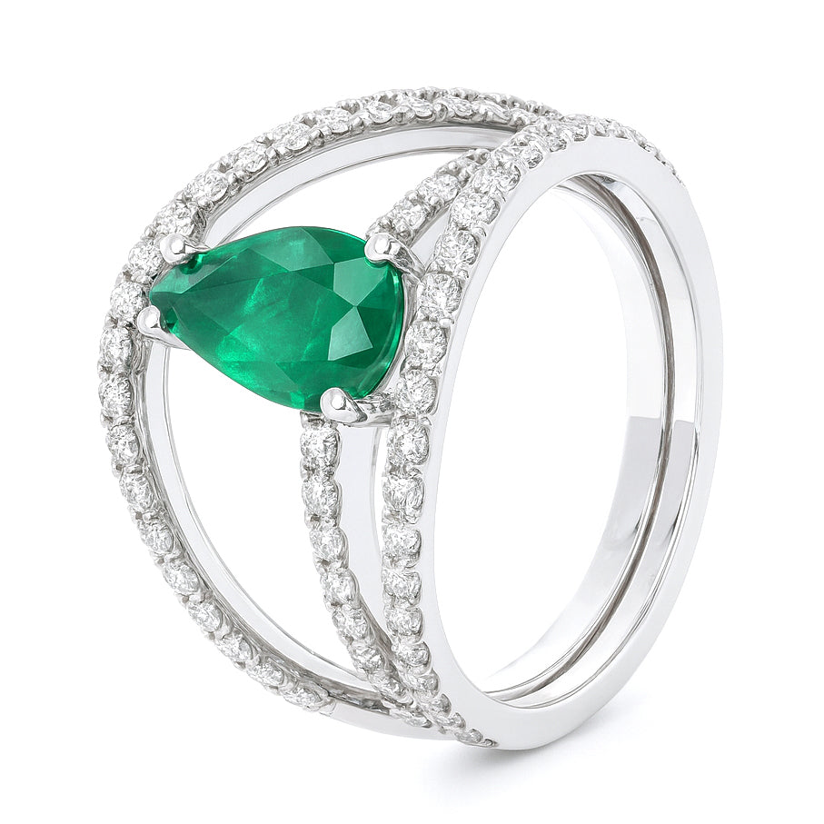 Anello - 18 carati Oro bianco - 1.90ct. tw. Smeraldo - Diamante