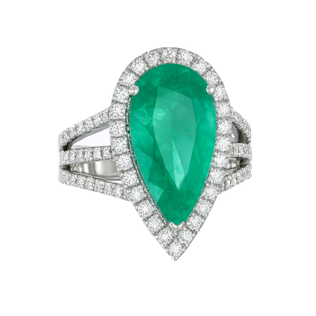 Anello - 18 carati Oro bianco - 5.20ct. tw. Smeraldo - Diamante