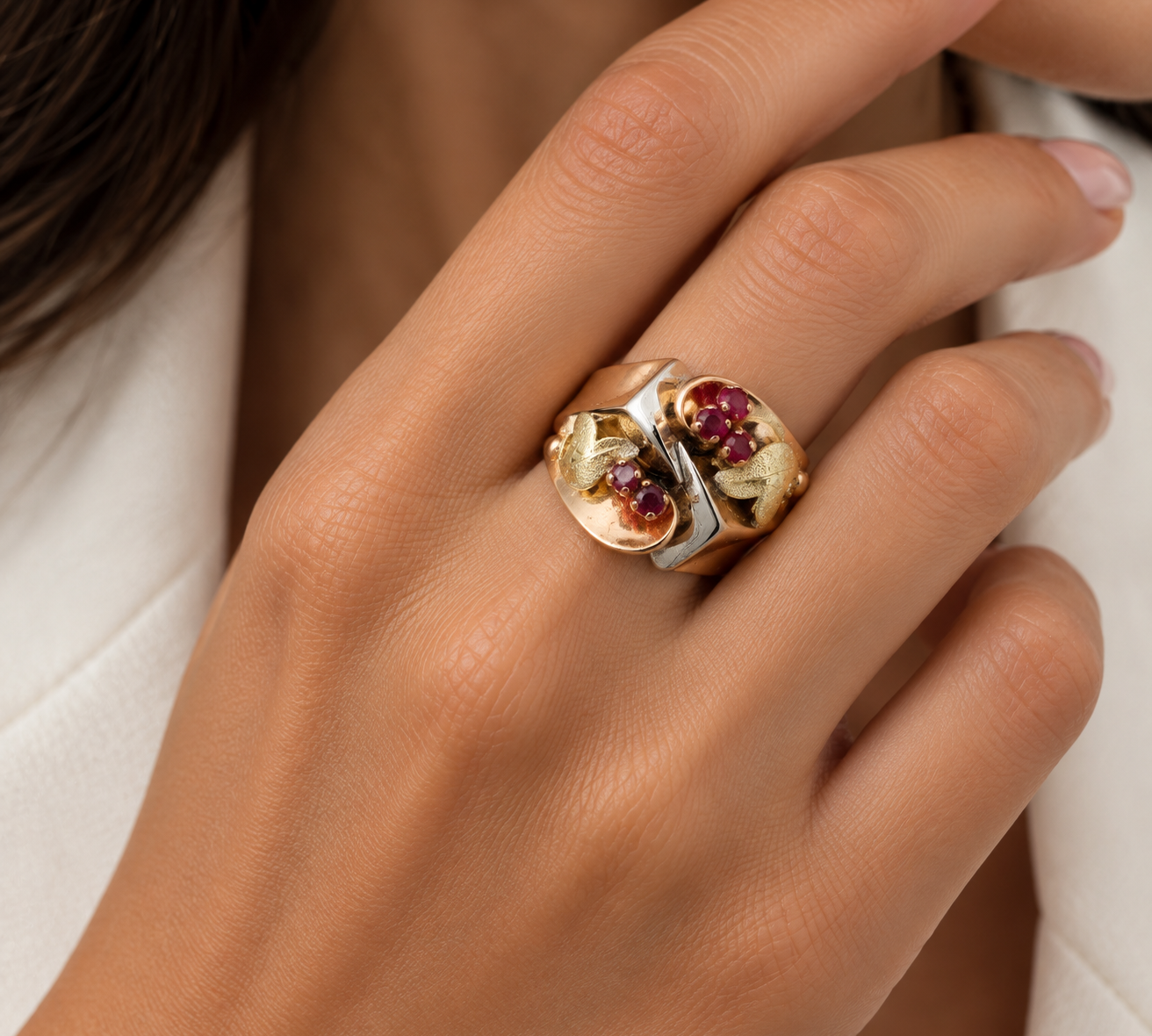 Anello - 18 carati Oro giallo, Oro rosa, Oro bianco - 0.12ct. tw. Rubino - Made in Italy - Handmade