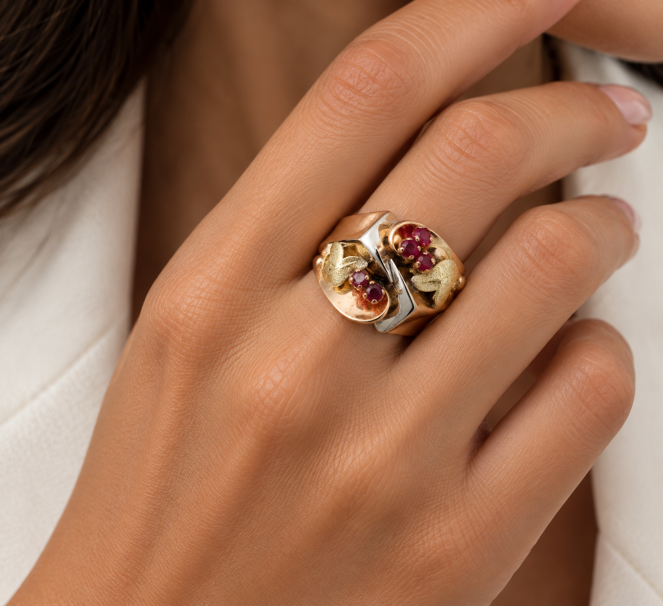 Anello - 18 carati Oro giallo, Oro rosa, Oro bianco - 0.12ct. tw. Rubino - Made in Italy - Handmade
