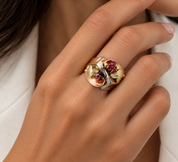 Anello - 18 carati Oro giallo, Oro rosa, Oro bianco - 0.12ct. tw. Rubino - Made in Italy - Handmade