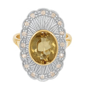 Anello in Oro giallo 14 carati e Argento 800 - Quarzo   Diamanti