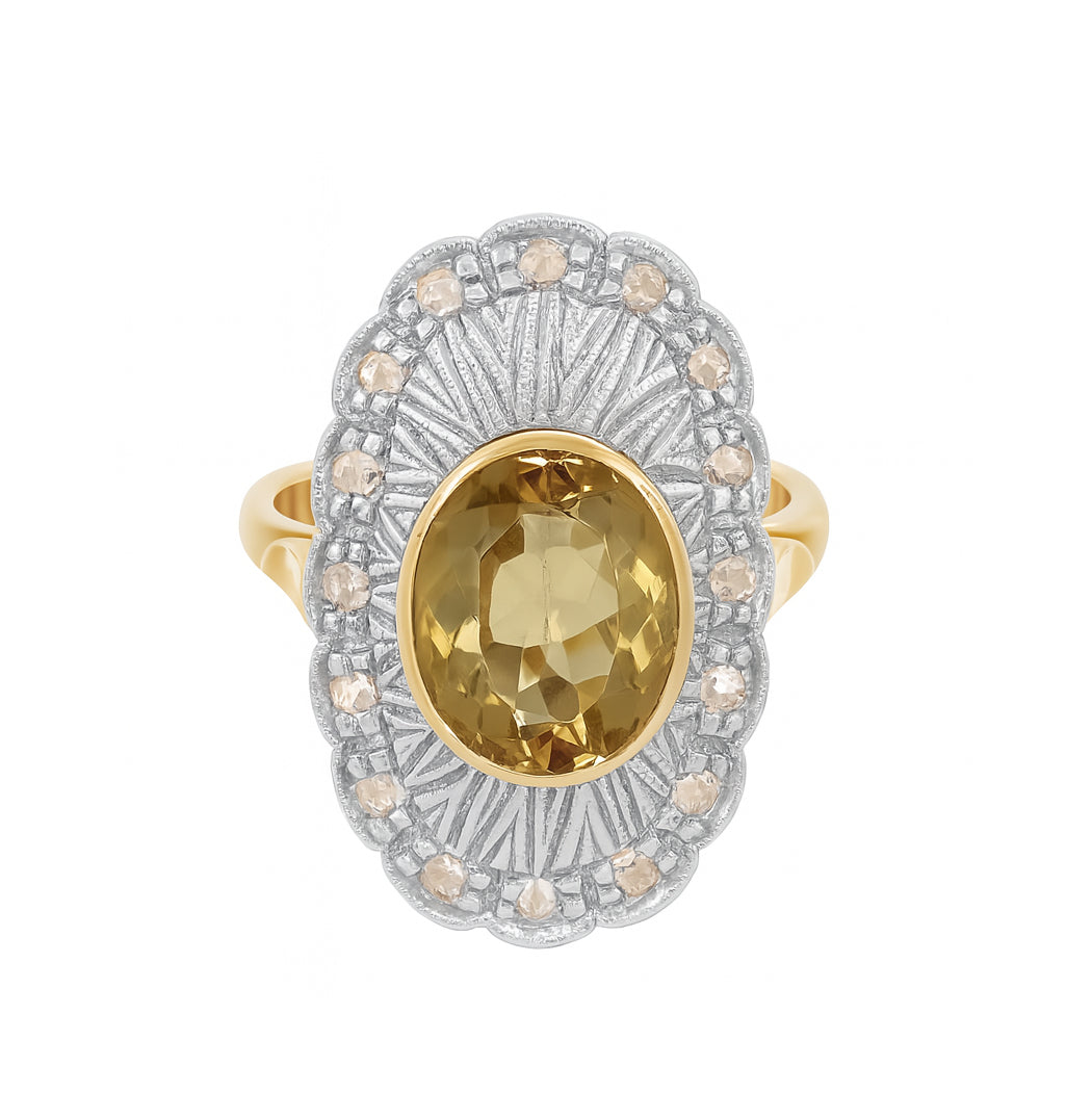 Anello in Oro giallo 14 carati e Argento 800 - Quarzo   Diamanti