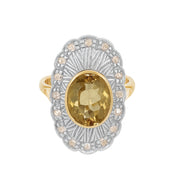 Anello in Oro giallo 14 carati e Argento 800 - Quarzo   Diamanti