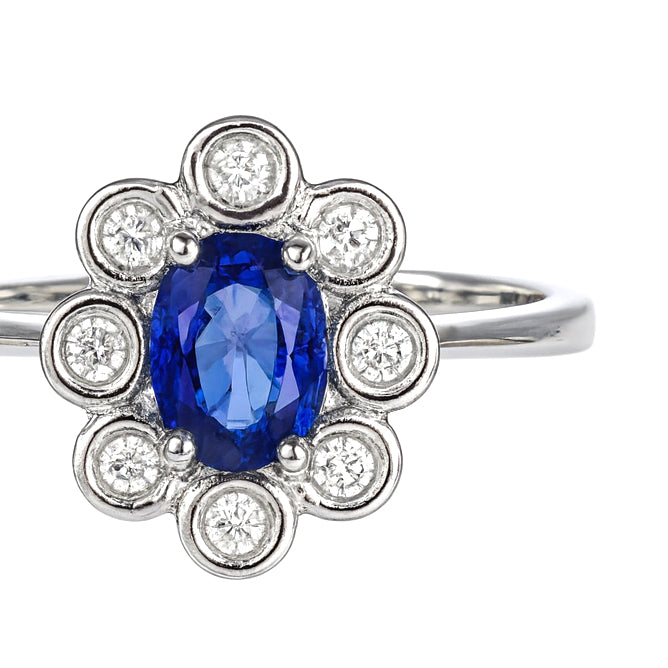 Anello - 18 carati Oro bianco - 1.03ct. tw. Zaffiro - Diamante