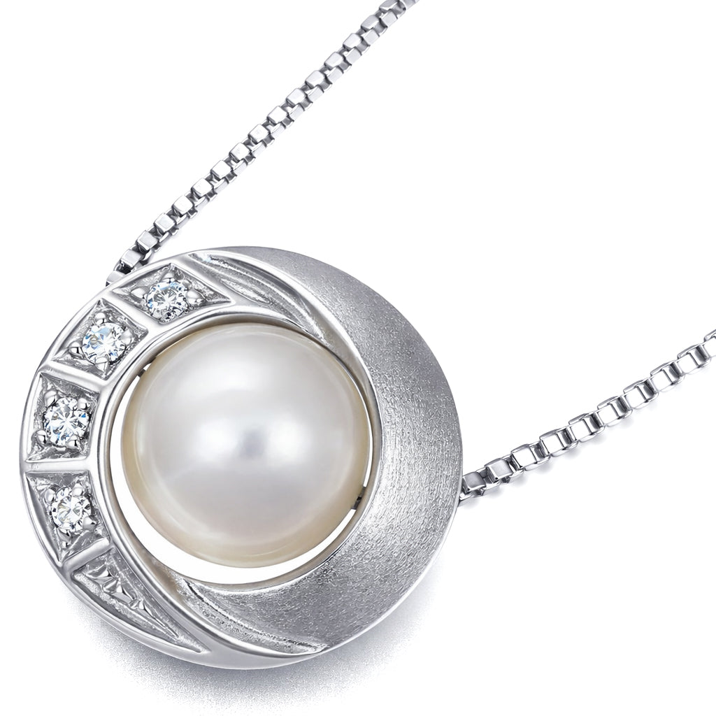 Collana con ciondolo - 18 carati Oro bianco - 0.04ct. tw. Perla - Diamante