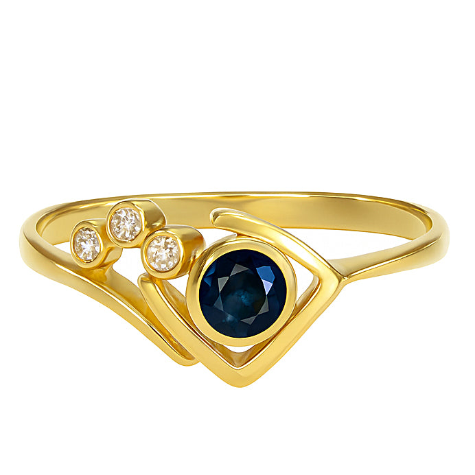 Anello - 18 carati Oro giallo - 0.19ct. tw. Zaffiro - Diamante