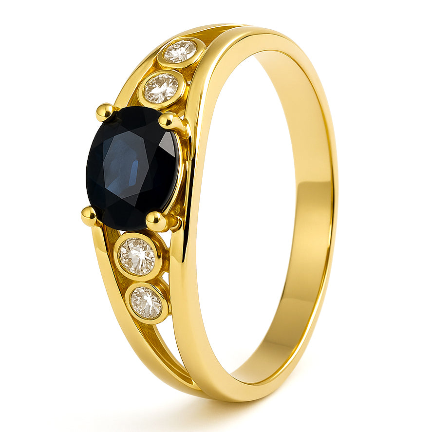 Anello - 18 carati Oro giallo - 0.64ct. tw. Zaffiro - Diamante