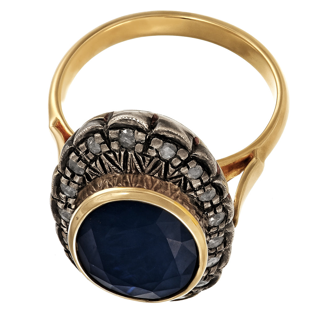 14 carati Oro giallo, Argento 925 - Anello - 10.00 ct Zaffiro - Ct 0.40 Diamanti