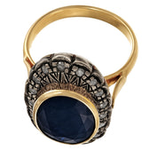 14 carati Oro giallo, Argento 925 - Anello - 10.00 ct Zaffiro - Ct 0.40 Diamanti