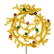 Spilla - 18 carati Oro giallo, Rubini- Smeraldi - Zaffiro - 0.90ct. tw.