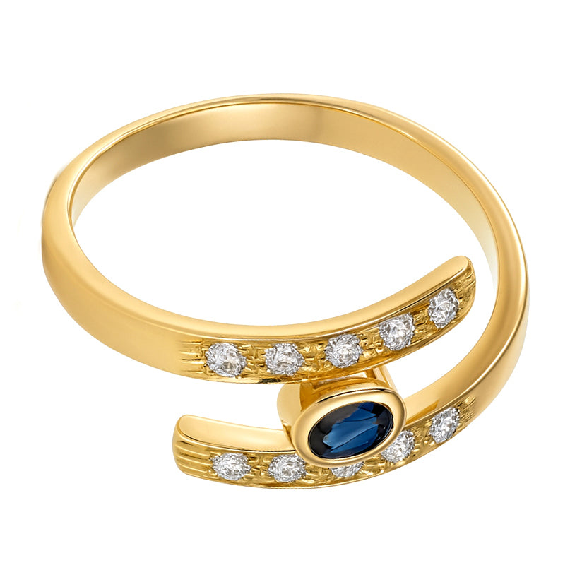 Anello - 18 carati Oro giallo - 0.41ct. tw. Zaffiro - Diamante