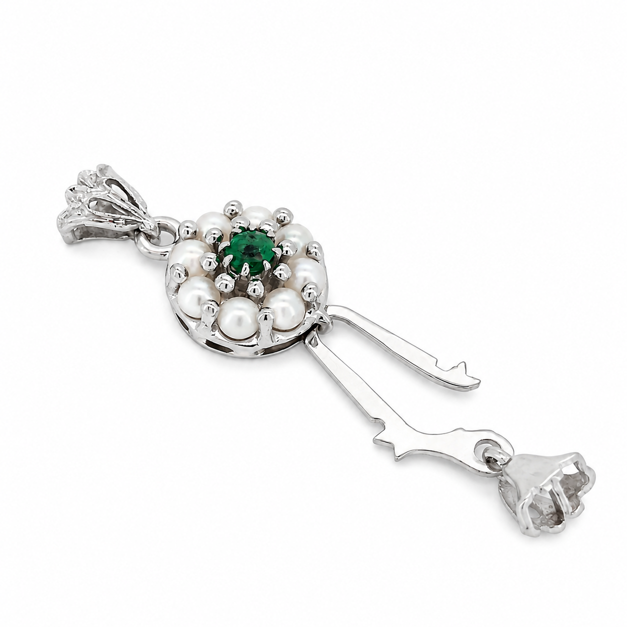 Chiusura per collana - 18 carati Oro bianco Perla - Smeraldo - Made in Italy - Handmade