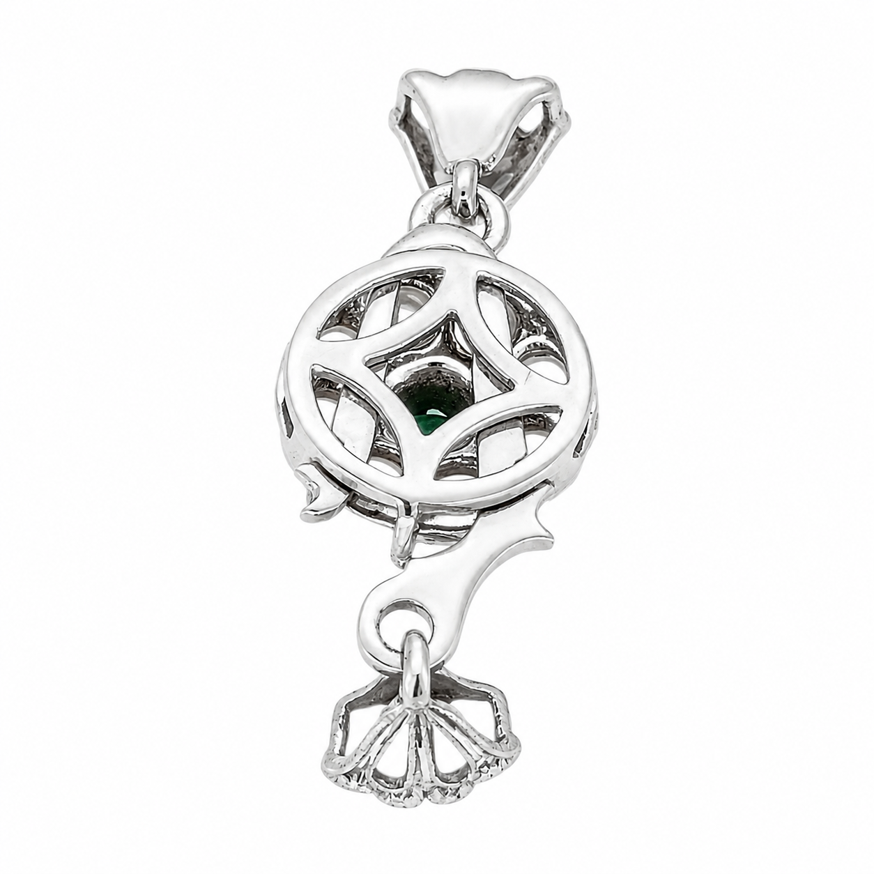 Chiusura per collana - 18 carati Oro bianco Perla - Smeraldo - Made in Italy - Handmade