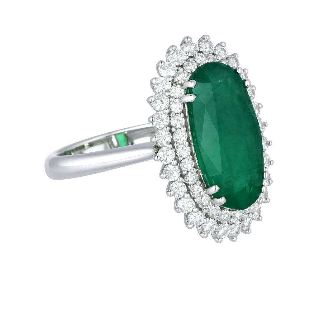 Anello - 18 carati Oro bianco - 4.15ct. tw. Smeraldo - Diamante