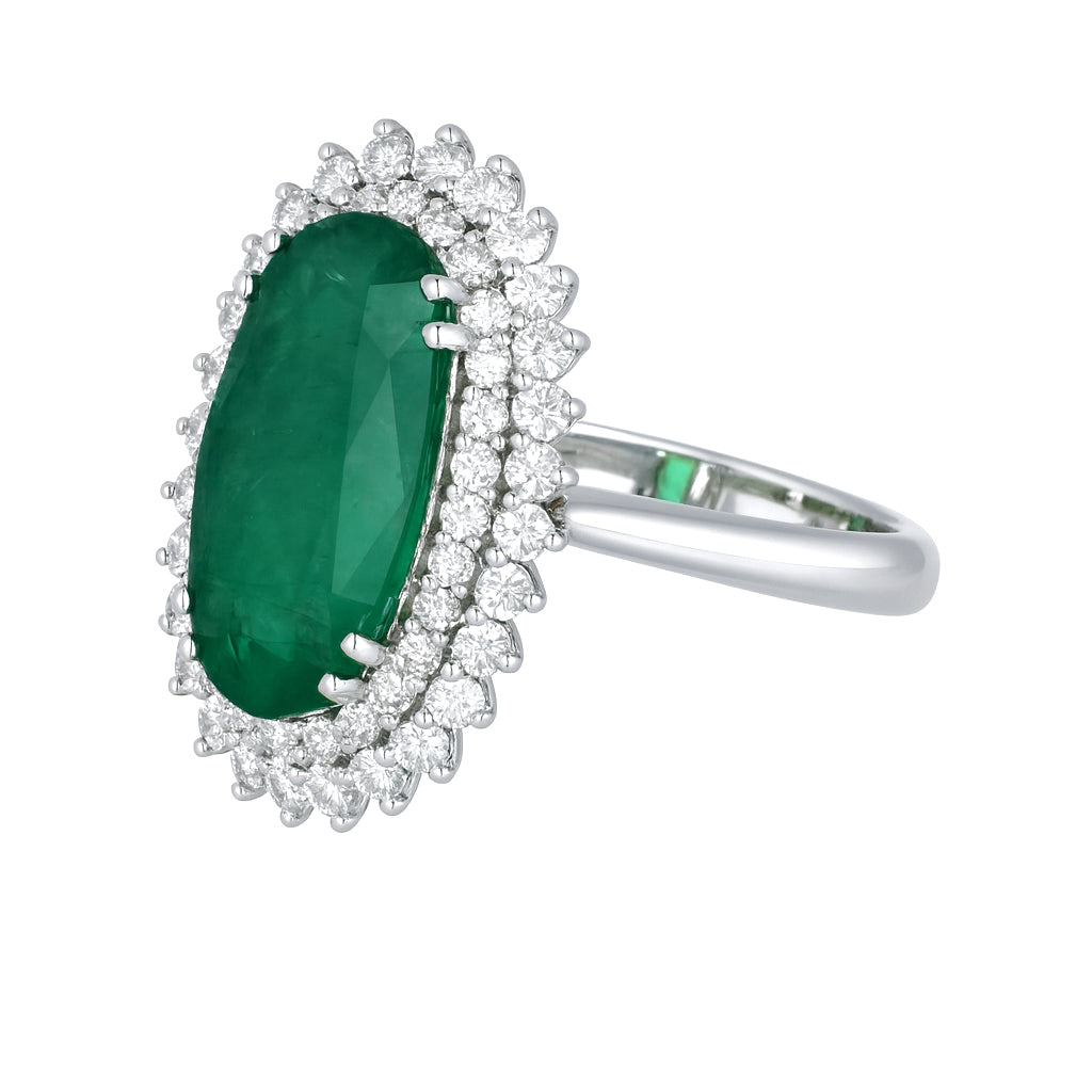 Anello - 18 carati Oro bianco - 4.15ct. tw. Smeraldo - Diamante