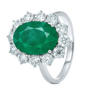 Anello - 18 carati Oro bianco - 5.60ct. tw. Smeraldo - Diamante