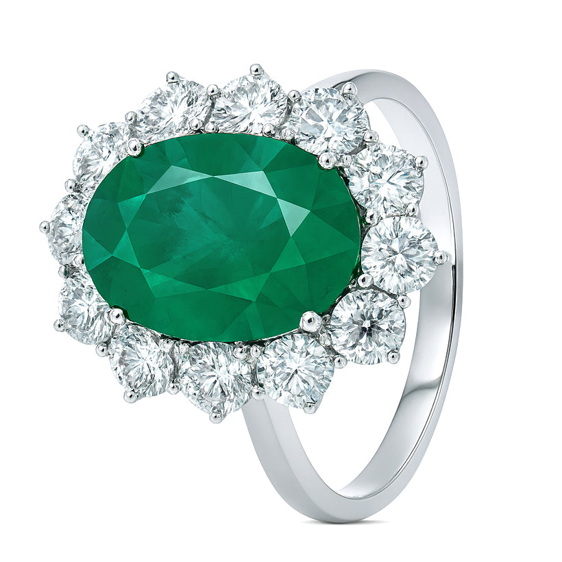 Anello - 18 carati Oro bianco - 5.60ct. tw. Smeraldo - Diamante