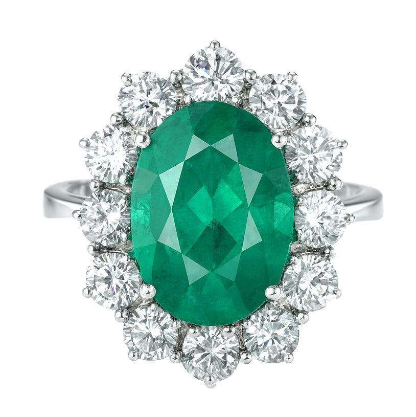 Anello - 18 carati Oro bianco - 5.60ct. tw. Smeraldo - Diamante