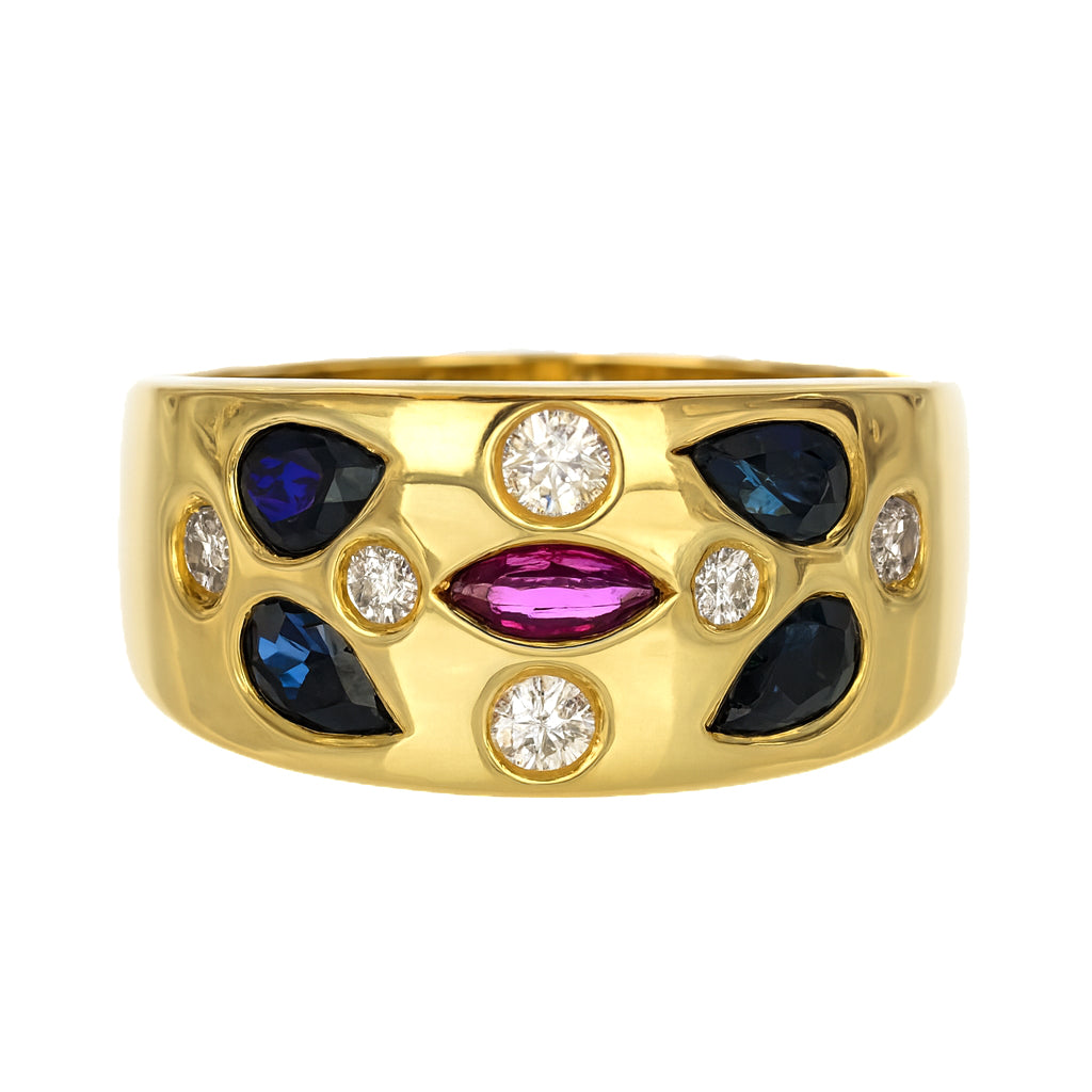 Anello - 18 carati Oro bianco, Oro giallo, Zaffiro - Rubino - diamante - 0.98ct. tw.