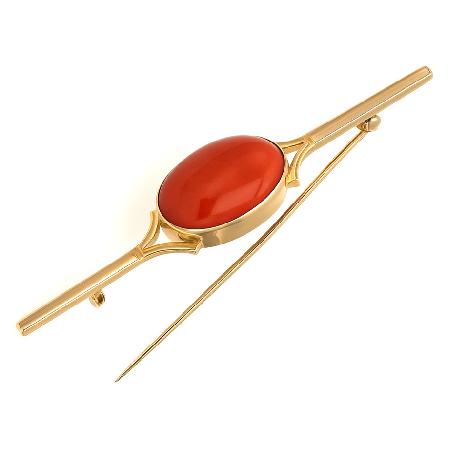 Spilla - 18 carati Oro giallo Corallo