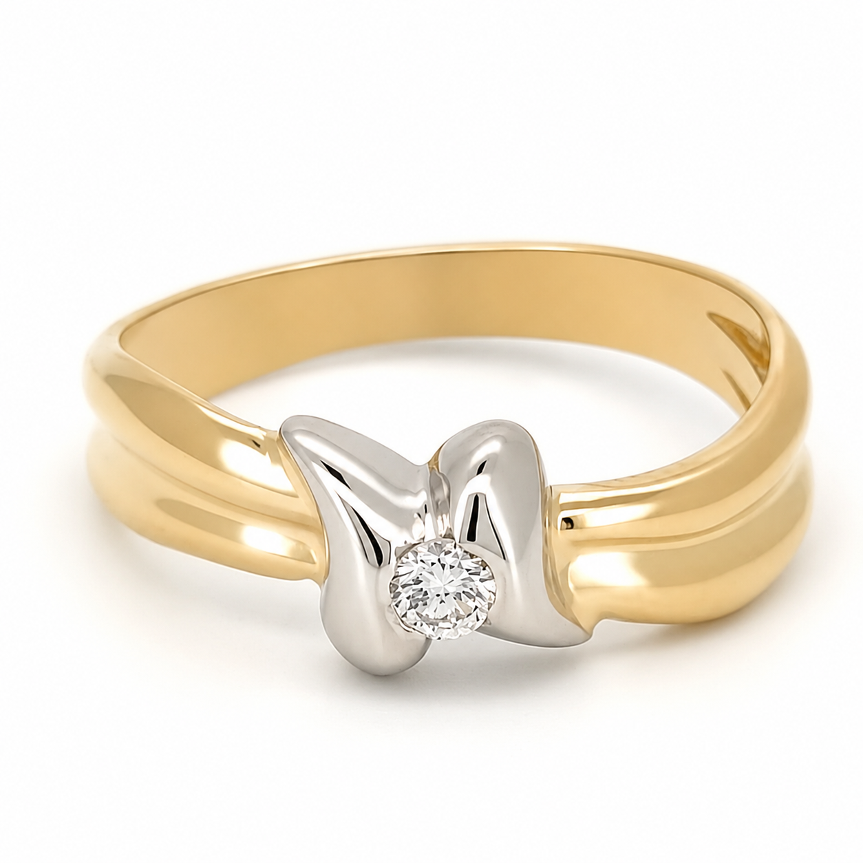 Anello - 18 carati Oro bianco, Oro giallo - 0.07ct. tw. Diamante (Naturale) - Made in Italy - Handmade