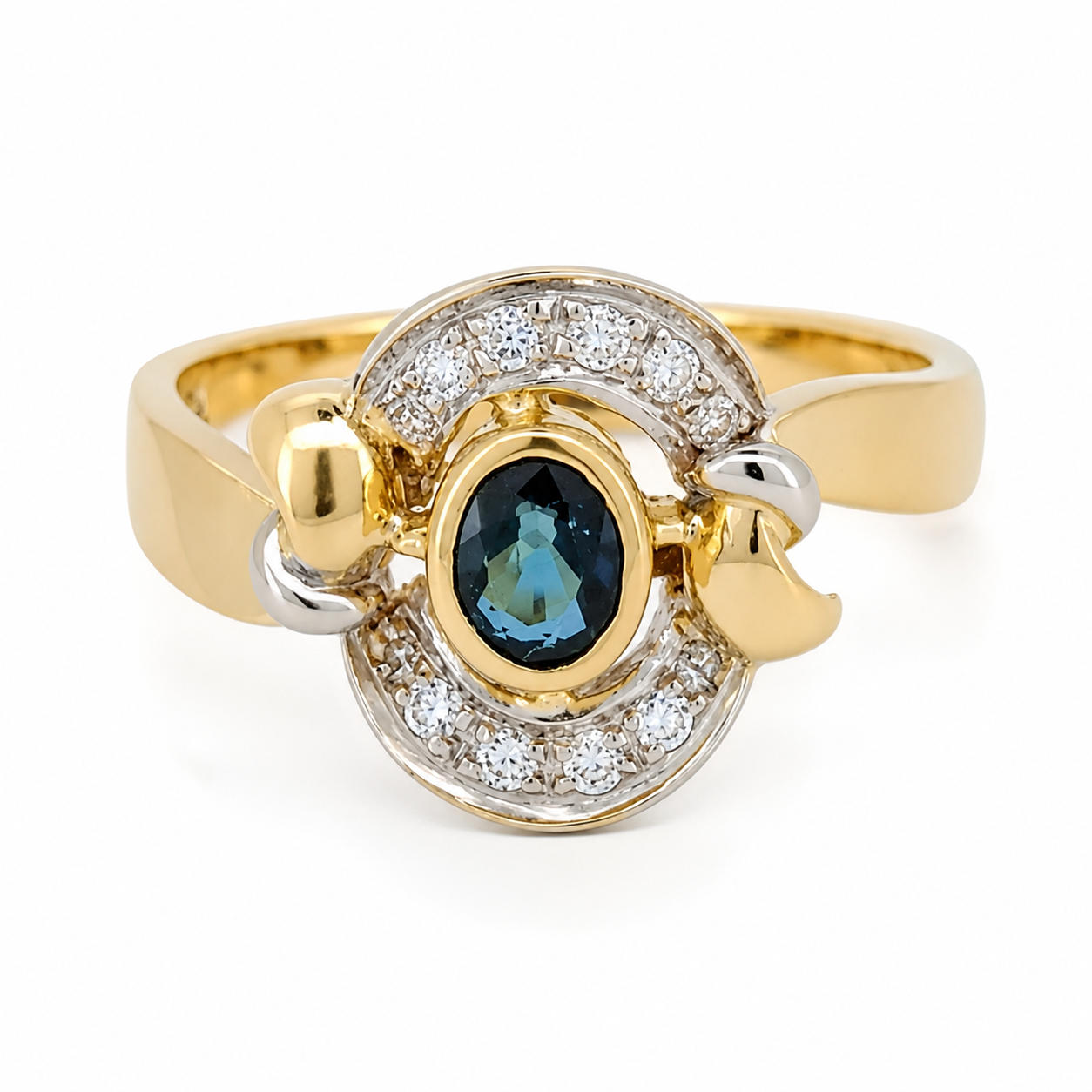 Anello - 18 carati Oro giallo, Oro bianco - 0.41ct. tw. Zaffiro - Diamante - Made in Italy - Handmade
