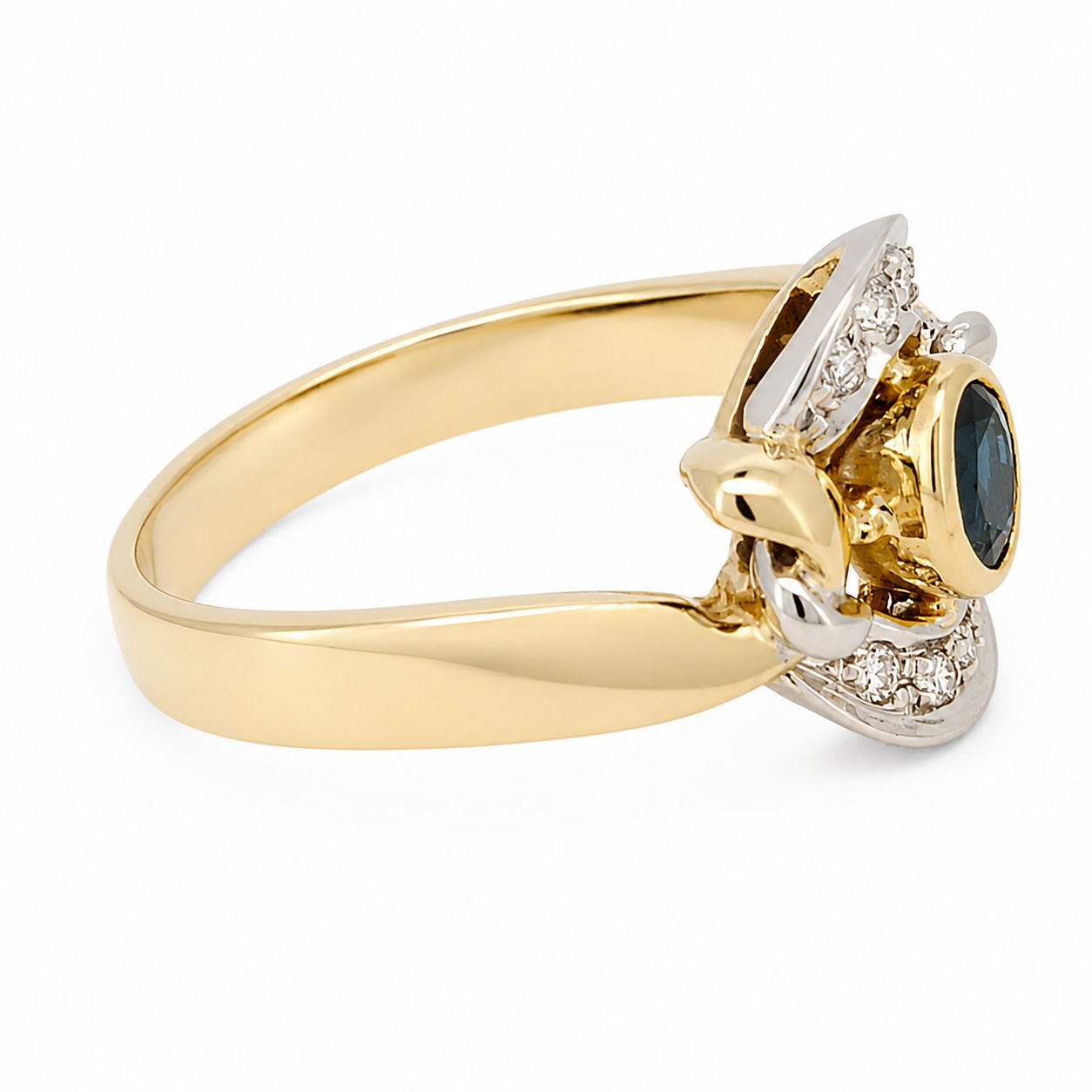 Anello - 18 carati Oro giallo, Oro bianco - 0.41ct. tw. Zaffiro - Diamante - Made in Italy - Handmade