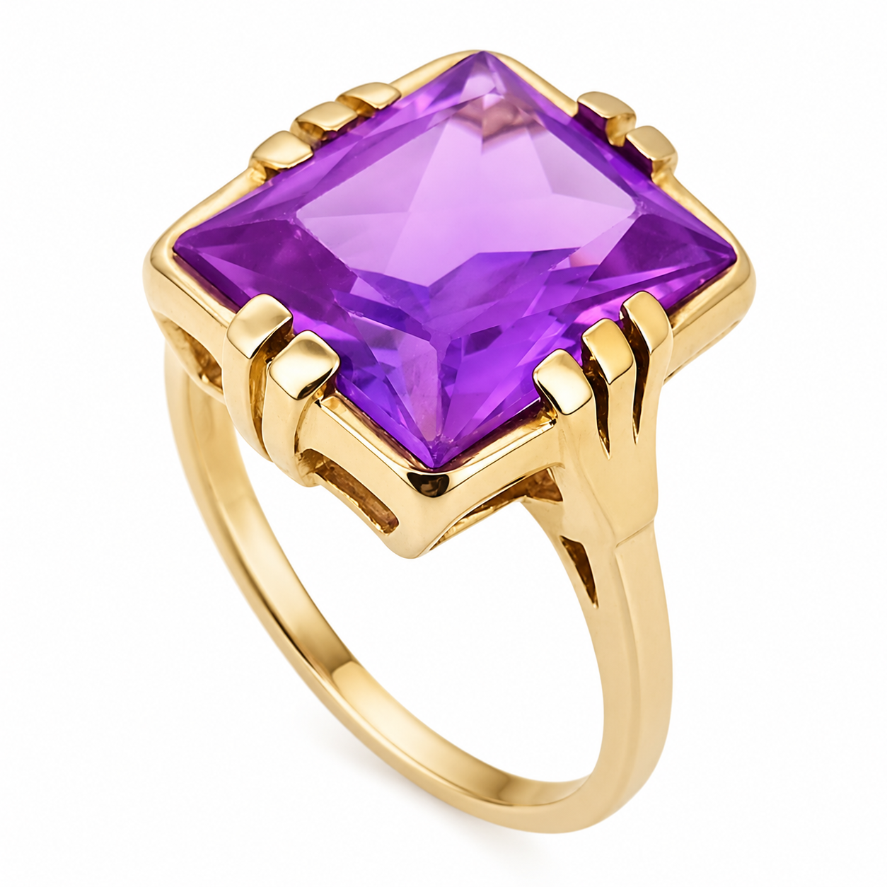 Anello - 14 carati Oro giallo - 5.00ct. tw. Ametista - Made in Italy - Handmade
