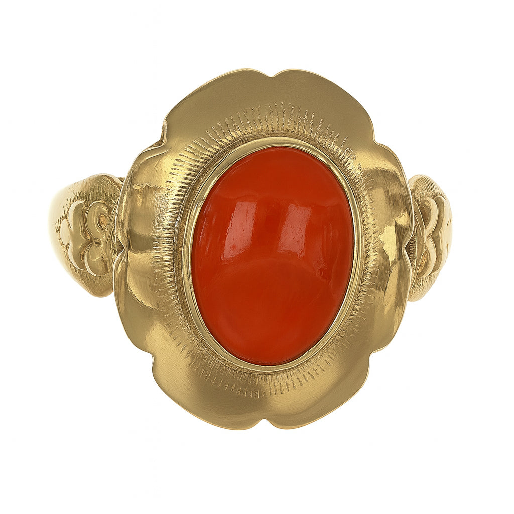 Anello - 18 carati Oro giallo Corallo