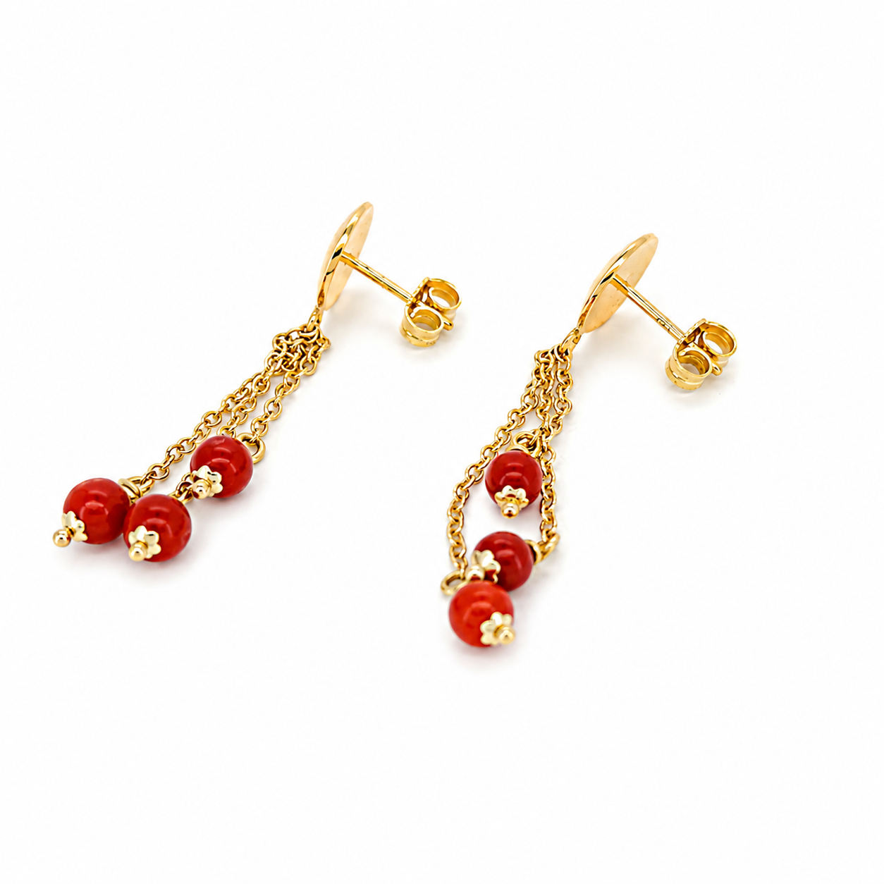 Orecchini - 18 carati Oro giallo Corallo - Made in Italy - Handmade