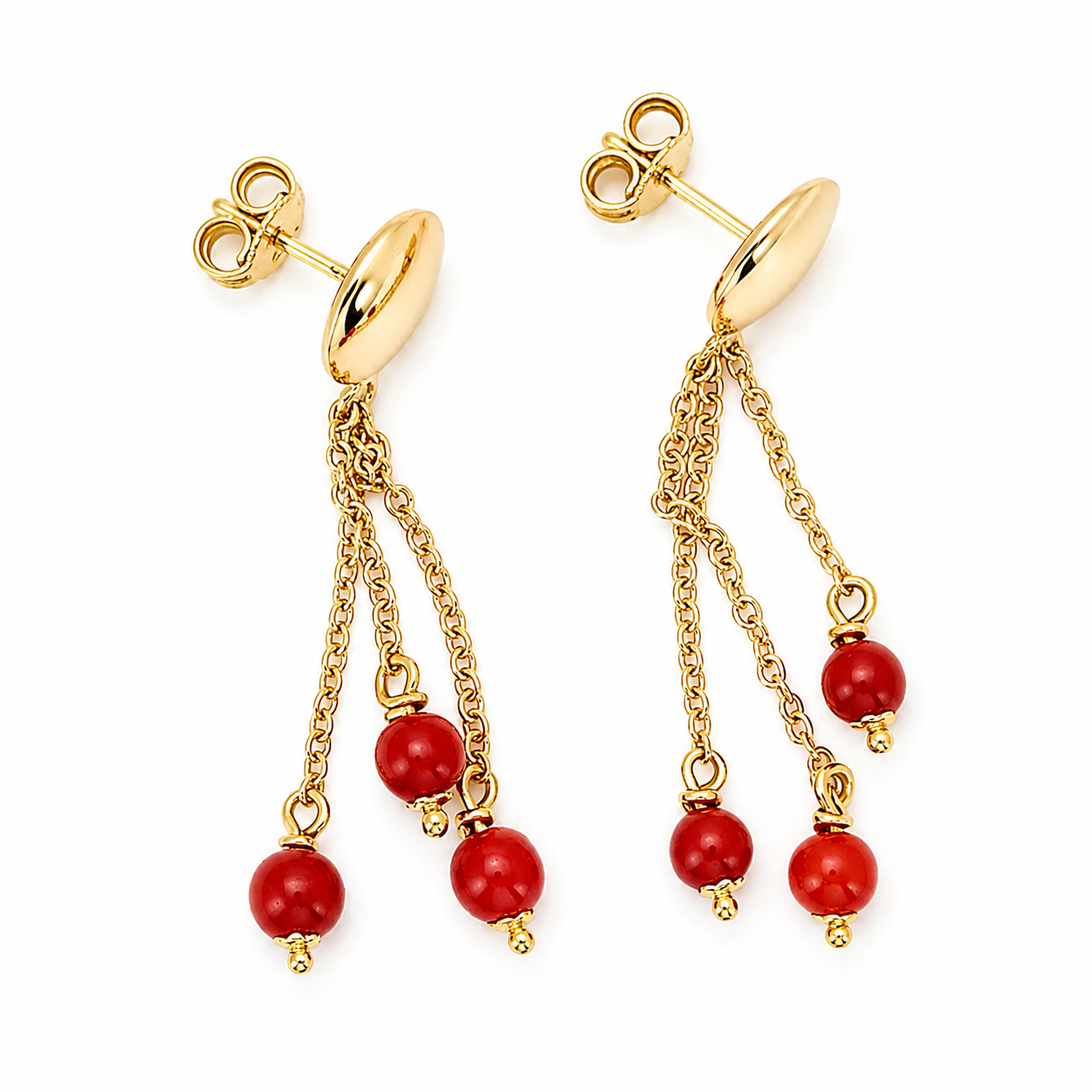Orecchini - 18 carati Oro giallo Corallo - Made in Italy - Handmade