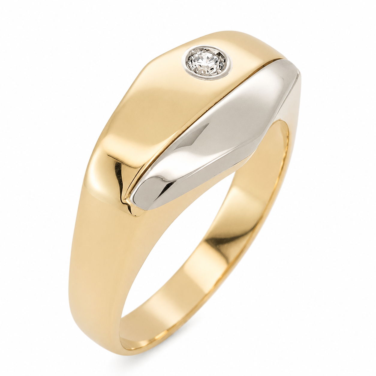 Anello - 18 carati Oro bianco, Oro giallo - 0.10ct. tw. Diamante (Naturale) - Made in Italy - Handmade