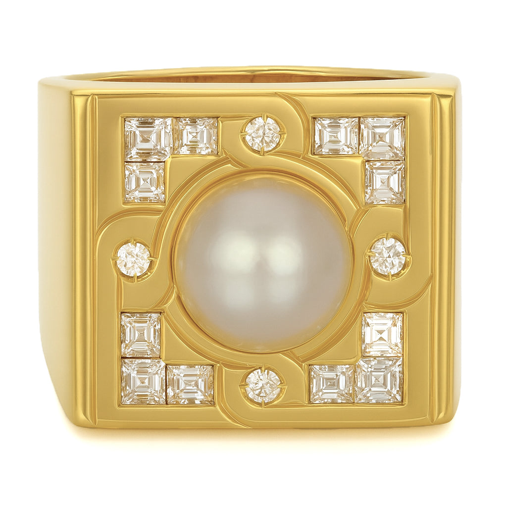 Anello - 18 carati Oro giallo - 0.60ct. tw. Diamante (Naturale) - Perla