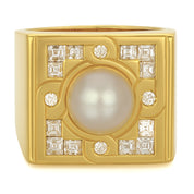 Anello - 18 carati Oro giallo - 0.60ct. tw. Diamante (Naturale) - Perla