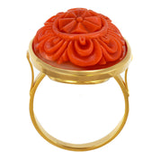 Anello - 18 carati Oro giallo Corallo